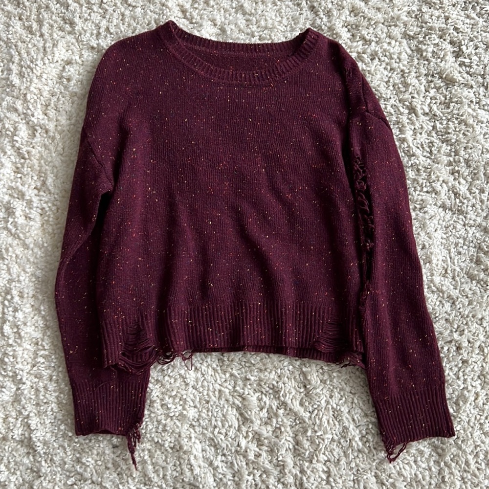 Shein Distressed Maroon Sweater Size M